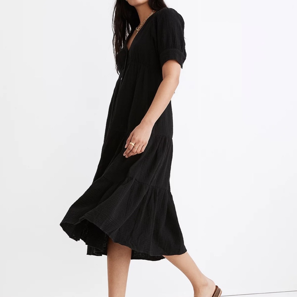 Madewell Lightspun Button-Front Tiered Midi Dress